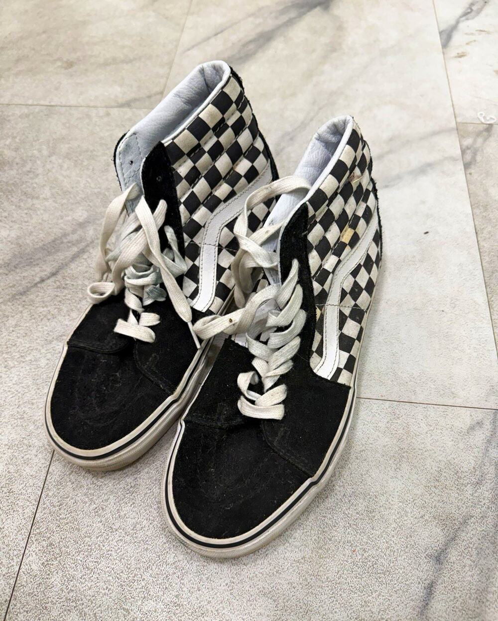 VANS Sk8-Hi Black/White Checkerboard High Top Lace Up Skate Sneakers